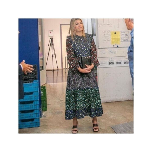 RIXO Billie Dress High Neck Long Sleeve Tiered Polka Dot Maxi Dress Small - Picture 8 of 11